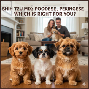 Chó Shih Tzu lai Poodle, Shih Tzu lai Nhật và Shih Tzu lai Bắc Kinh ngồi cạnh nhau trong không gian gia đình