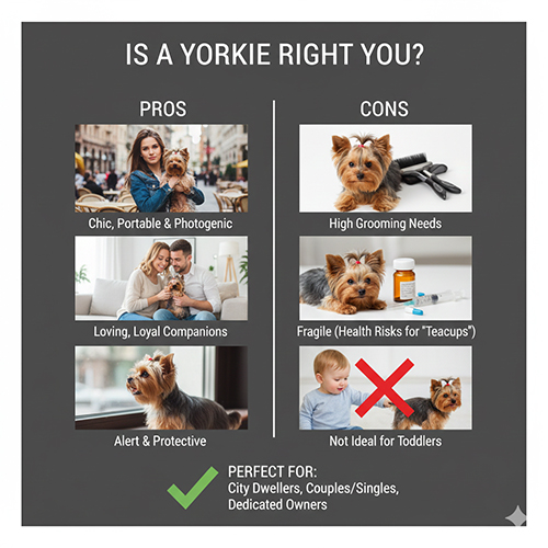 Ảnh minh họa ưu – nhược điểm khi nuôi Yorkshire Terrier, giúp người xem cân nhắc trước khi chọn giống.