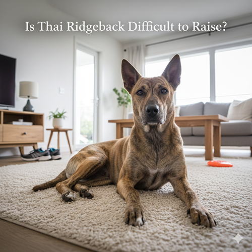 Chó Xoáy Thái nằm thư giãn trong nhà, thể hiện sự điềm tĩnh và cảnh giác