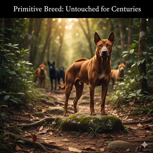 Chó Xoáy Thái dáng săn chắc, đứng cảnh giác giữa rừng, toát lên vẻ nguyên thủy