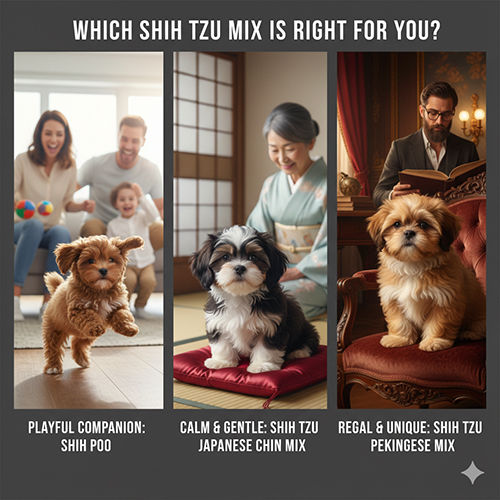 So sánh các dòng chó Shih Tzu lai Poodle, lai Nhật và lai Bắc Kinh theo phong cách sống gia đình