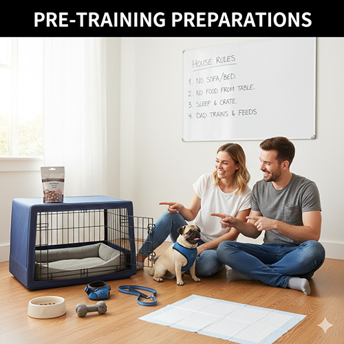 Chuẩn bị không gian và đồ dùng huấn luyện chó Pug trong nhà