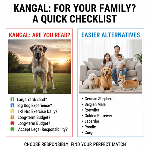 Hình so sánh yêu cầu nuôi Kangal và những giống chó dễ nuôi hơn cho gia đình Việt