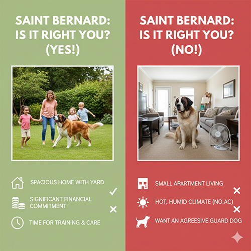 So sánh điều kiện phù hợp và không phù hợp khi nuôi chó Saint Bernard
