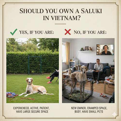 Có nên nuôi chó Saluki ở Việt Nam dựa trên lối sống, không gian và kinh nghiệm nuôi