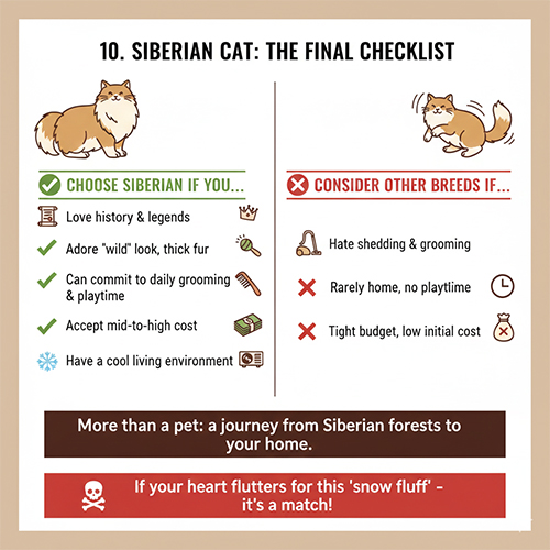 Checklist đánh giá có nên nuôi mèo Siberian dựa trên lối sống, ngân sách và khả năng chăm sóc