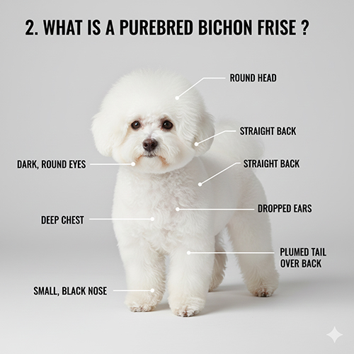 Sơ đồ đặc điểm chó Bichon Frise thuần chủng với đầu tròn lông trắng bông