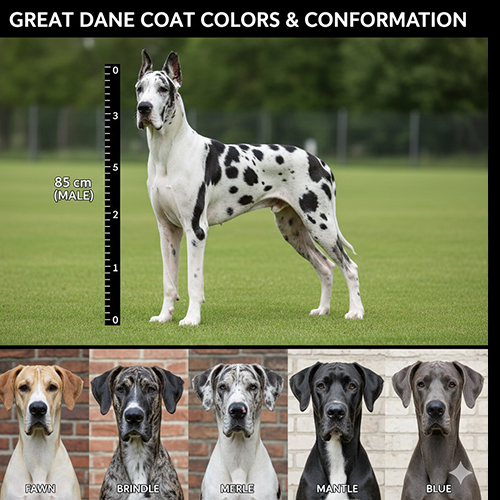 Đặc điểm ngoại hình chó Great Dane với chiều cao nổi bật và các màu lông phổ biến