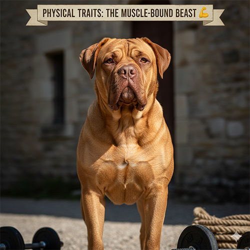 Chó Ngao Pháp Dogue de Bordeaux với thân hình cơ bắp dày, ngực rộng và cái đầu lớn đặc trưng