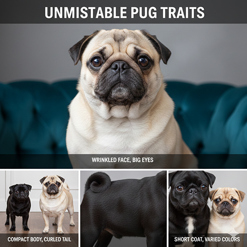 Đặc điểm ngoại hình chó Pug mặt xệ – mặt nhăn, thân nhỏ gọn và đuôi cuộn đặc trưng