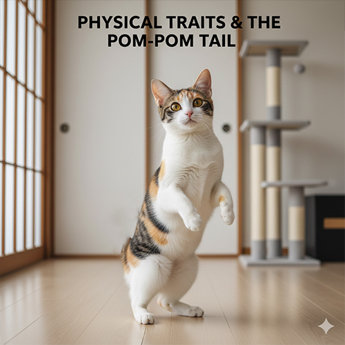 Mèo cộc đuôi Nhật Bản đứng bằng hai chân sau khoe thân hình thon dài và đuôi ngắn