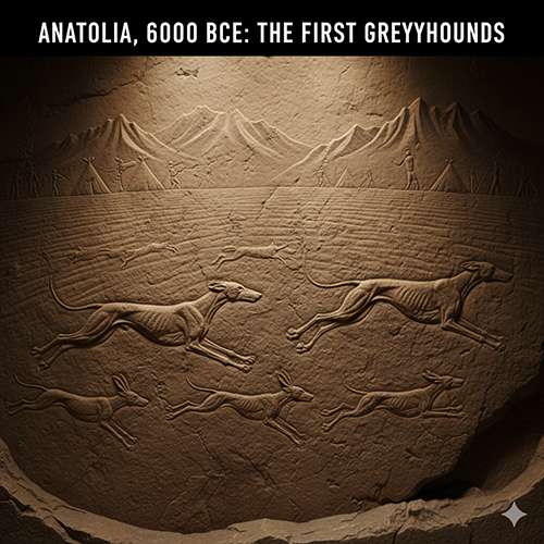 Hình khắc đá cổ đại mô tả chó Greyhound săn mồi từ thời tiền sử