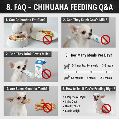 FAQ ăn uống cho Chihuahua: cơm, sữa bò, số bữa ăn, xương và dấu hiệu bé được cho ăn đúng cách