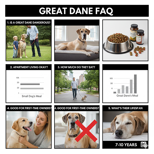 FAQ về chó Great Dane gồm độ an toàn, nuôi căn hộ, ăn uống và tuổi thọ