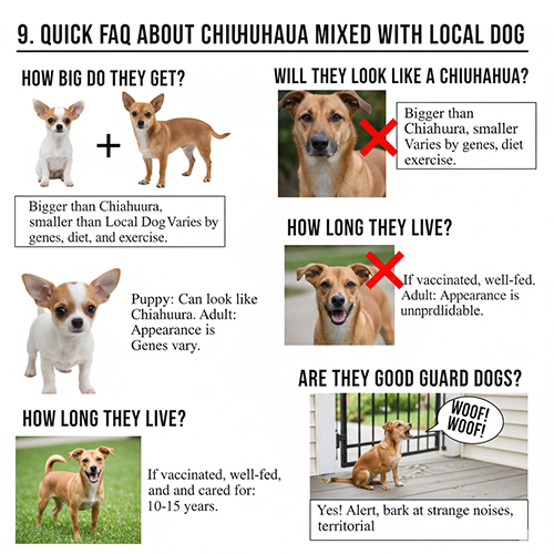 FAQ nhanh về chó Chihuahua lai chó cỏ: kích thước, ngoại hình, tuổi thọ và khả năng giữ nhà