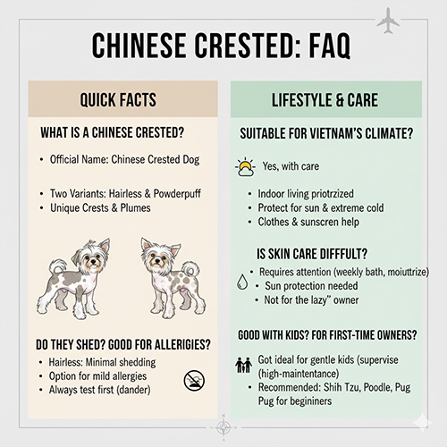 FAQ câu hỏi thường gặp về chó có mào Chinese Crested khi nuôi tại Việt Nam