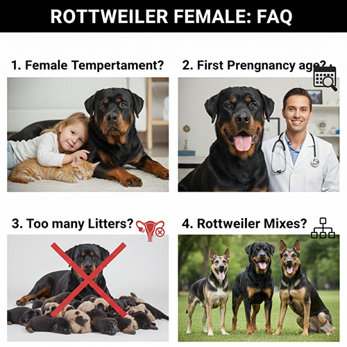 Các câu hỏi thường gặp về chó Rottweiler cái liên quan tính cách, sinh sản và lai giống