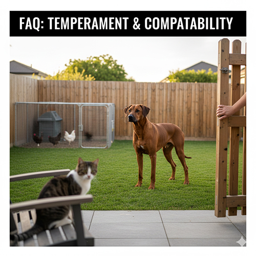 Chó xoáy Nam Phi Rhodesian Ridgeback quan sát mèo và thú nhỏ trong sân vườn