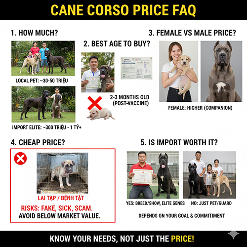 FAQ nhanh về giá chó Ngao Ý Cane Corso tại Việt Nam