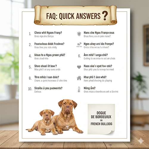 FAQ giải đáp nhanh về chó Ngao Pháp Dogue de Bordeaux với các câu hỏi thường gặp về tính cách, tuổi thọ và cách nuôi