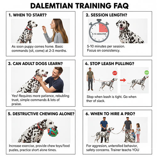 Câu hỏi thường gặp khi huấn luyện chó Đốm Dalmatian từ cún con đến trưởng thành