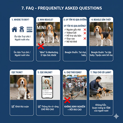 FAQ mua bán chó Beagle: nơi mua uy tín, Beagle mini, cách phân biệt chó săn thỏ, đặt cọc online và chợ thú cưng