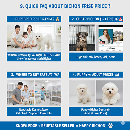 FAQ nhanh về giá chó Bichon Frise: mức giá, rủi ro giá rẻ, nơi mua và chênh lệch theo độ tuổi