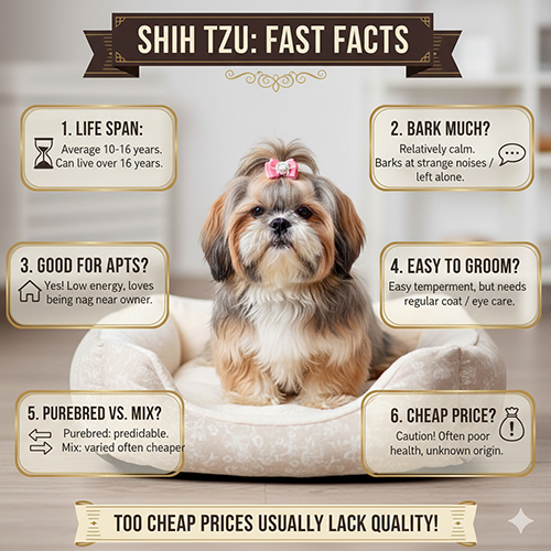 FAQ nhanh về chó Shih Tzu: tuổi thọ, mức độ sủa, chăm sóc, thuần vs lai, giá rẻ
