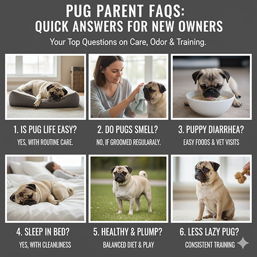 FAQ nhanh về nuôi chăm sóc và mùi hôi ở chó Pug cho người mới