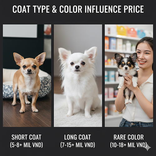 Giá chó Chihuahua lông ngắn, lông dài và ảnh hưởng của màu lông