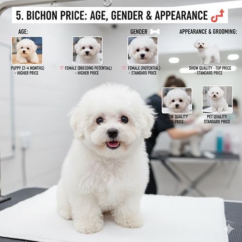 Giá chó Bichon Frise theo độ tuổi, giới tính và chất lượng ngoại hình