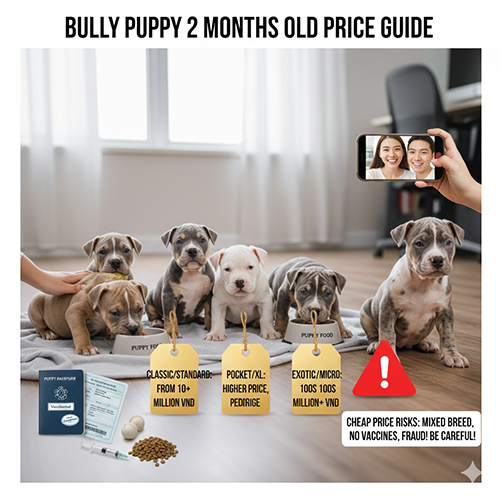 Giá chó Bully con 2 tháng tuổi theo dòng Classic, Pocket, XL, Exotic