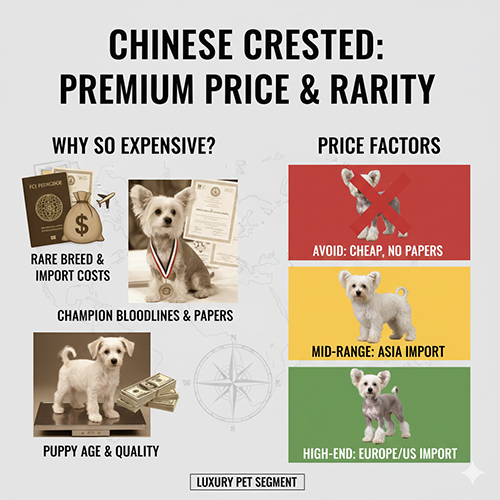 Giá chó có mào Chinese Crested cao do giống hiếm và chủ yếu nhập khẩu