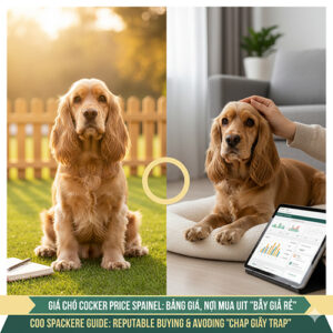 Giá chó Cocker Spaniel, hình ảnh chó Cocker Spaniel trong nhà và ngoài vườn, minh họa bảng giá và tư vấn mua uy tín