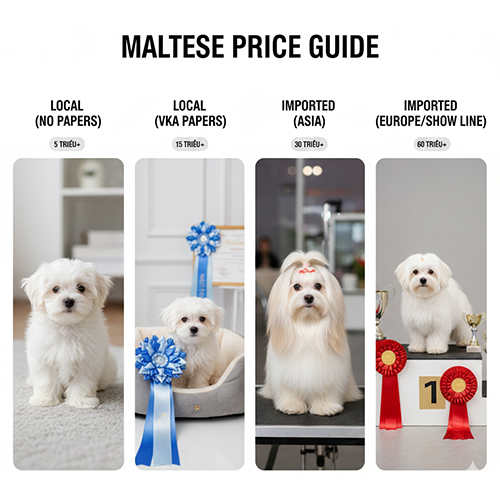 So sánh giá chó Maltese theo nguồn gốc và giấy tờ