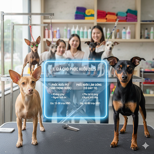 nhom cho phoc huou dung tren ban spa thu cung ben canh bang gia phoc huou