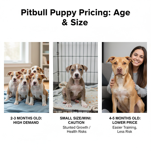 Giá chó Pitbull con theo độ tuổi và kích thước: 2–3 tháng, size nhỏ và 4–5 tháng