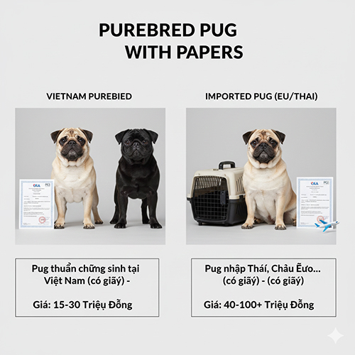 Bảng giá Pug thuần chủng có giấy sinh tại Việt Nam và Pug nhập Thái, châu Âu với giấy tờ đầy đủ