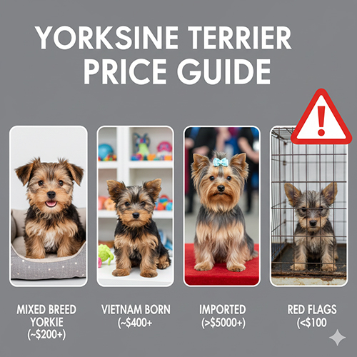 Ảnh minh họa bảng giá Yorkshire Terrier: yorkie lai, sinh tại Việt Nam, nhập khẩu và cảnh báo chó giá rẻ bất thường.