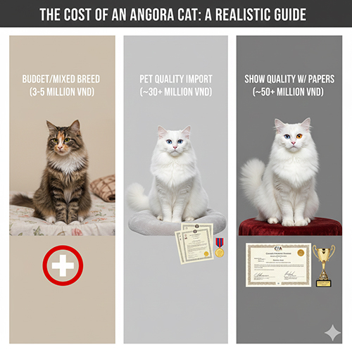 Giá mèo Angora theo từng phân khúc từ lai đến thuần có giấy