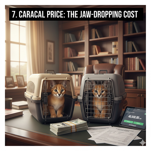 Mèo Caracal trong lồng vận chuyển cùng giấy tờ và chi phí nhập khẩu