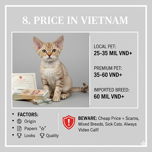 Bảng giá tham khảo mèo Devon Rex tại Việt Nam chia theo nguồn gốc và chất lượng giống