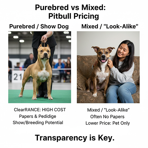So sánh giá Pitbull thuần chủng và Pitbull lai theo phả hệ, giấy tờ và mục đích nuôi