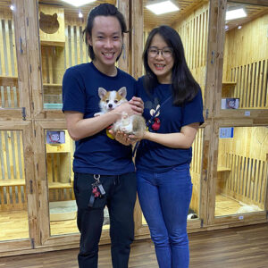 Chạm Pets Family bàn giao bé Corgi cho khách tại cơ sở, chụp hình lưu niệm khi nhận bé