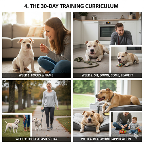 Giáo trình huấn luyện chó Bully 30 ngày với các bài tập theo từng tuần từ cơ bản đến ứng dụng thực tế