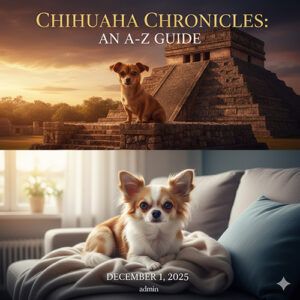 Giống chó Chihuahua cẩm nang chi tiết từ A–Z với hình ảnh Chihuahua đứng trước kim tự tháp và Chihuahua lông dài trong nhà