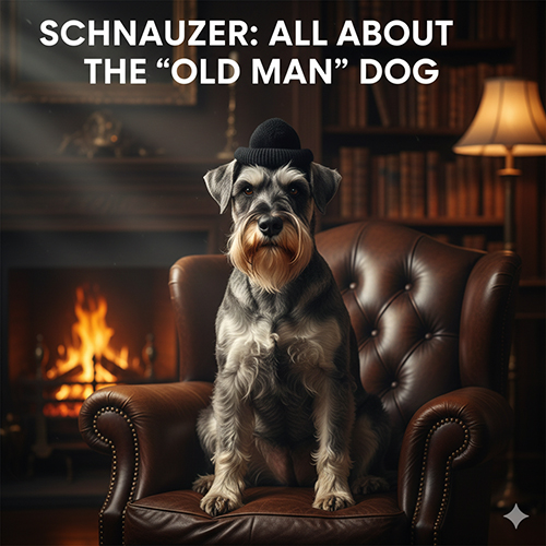 anh dai dien giong cho ong gia schnauzer ngoi tren ghe da truoc lo suoi tao dang cham chi