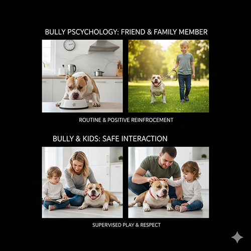 Giữ tâm lý chó Bully ổn định bằng nếp sinh hoạt đều đặn và tương tác tích cực trong gia đình