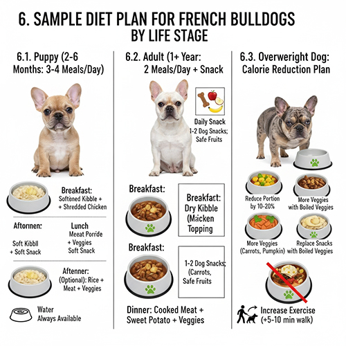 Hình minh họa thực đơn mẫu cho Bull Pháp con, Bull Pháp trưởng thành và Bull Pháp cần giảm cân