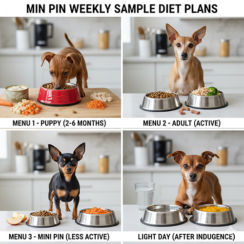 Gợi ý thực đơn mẫu cho chó Phốc hươu theo từng nhu cầu: puppy, trưởng thành, mini và ngày nhẹ bụng.